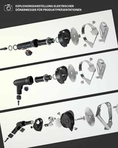 Explosionsdarstellung elektrischer Dönermesser für Produktpräsentationen