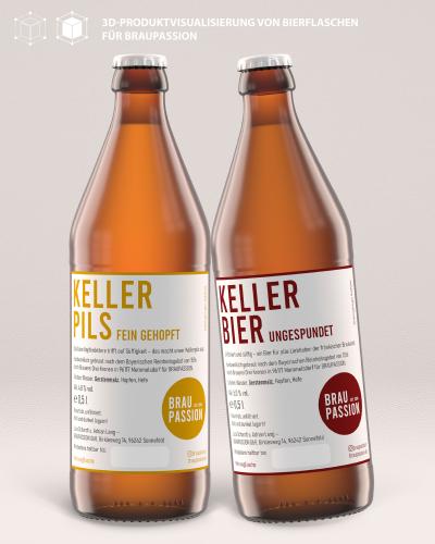 3D-Produktvisualisierung von Bierflaschen