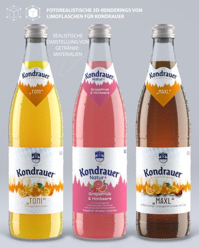 3D-Renderings von Limoflaschen
