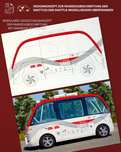 Designkonzept zur Fahrzeugbeschriftung der Shuttles